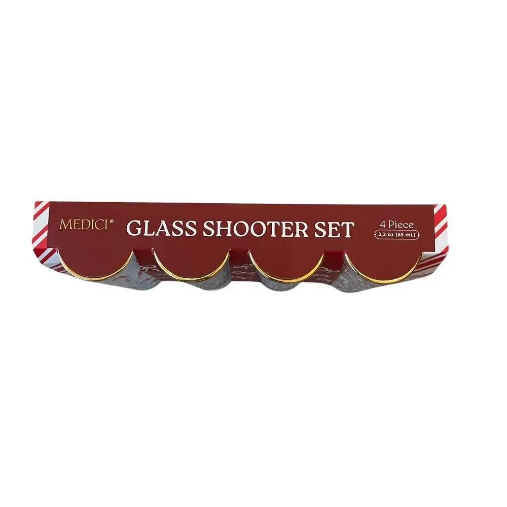 Christmas Candy Canes & Bows Shot Glasses Set of 4 Chic Holiday Barware New